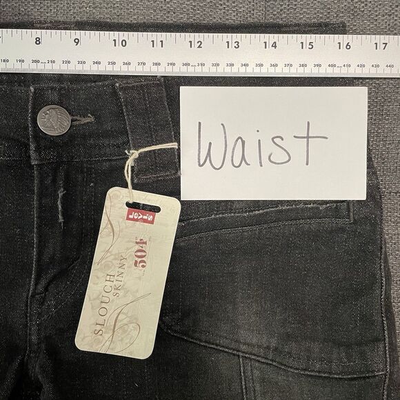 Vintage Levi's 504 Slouch Skinny Black Mid Rise Stretch Size 9M NWT Y2K Grunge - Picture 5 of 9